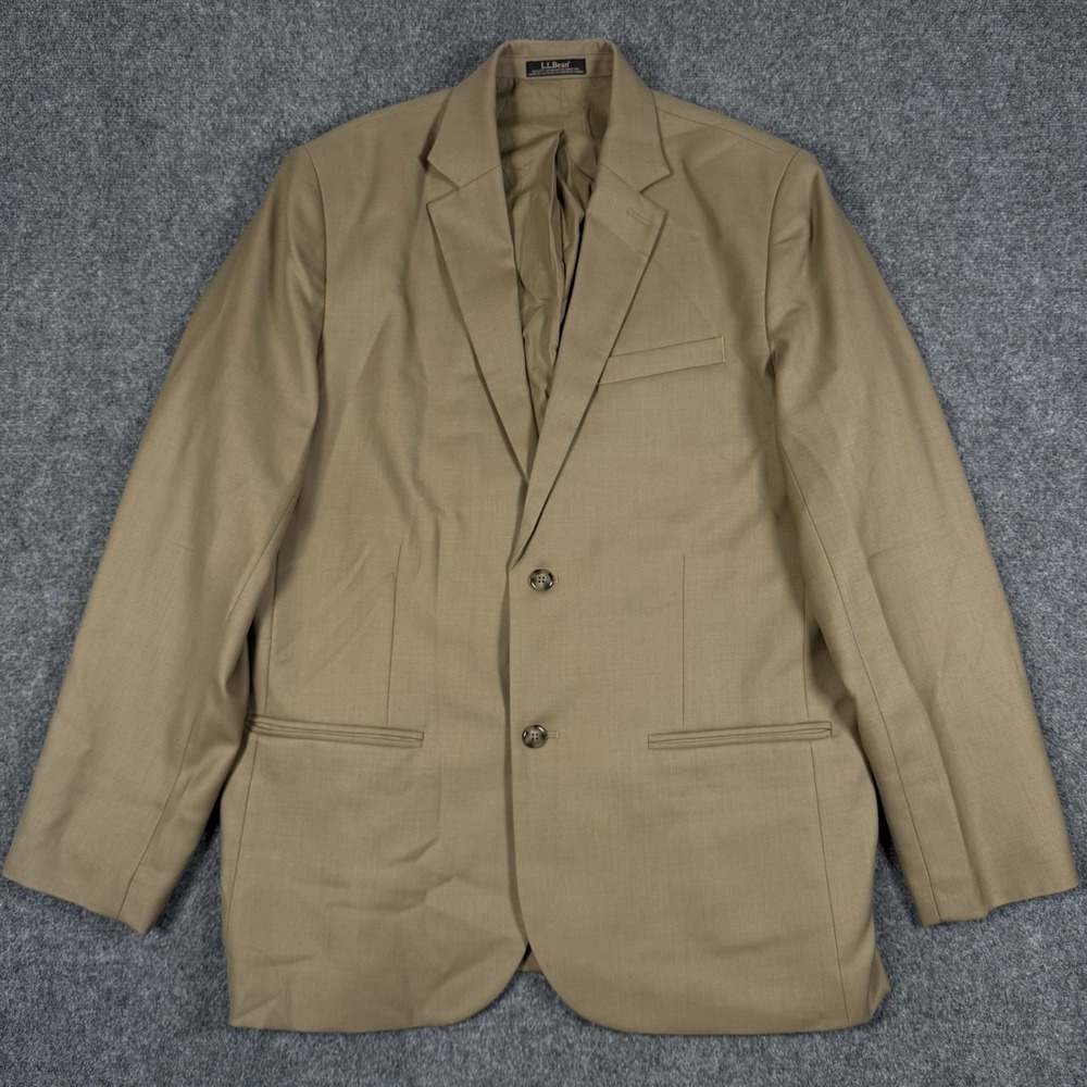 NWOT L.L. Bean Mens 44 Tall Travel Blazer Jacket 100% Wool Tan Khaki Sport Coat